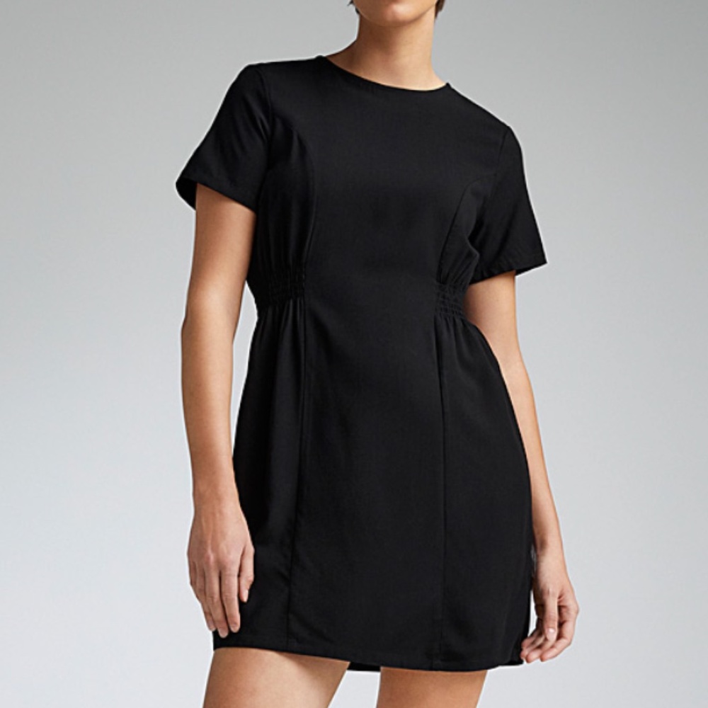 Black side smocked viscose mini dress NWT